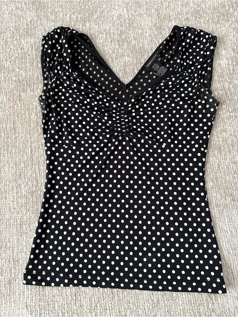 BCBG Max Azria Vintage Y2K Black White Polka Dot Ruched Top XS